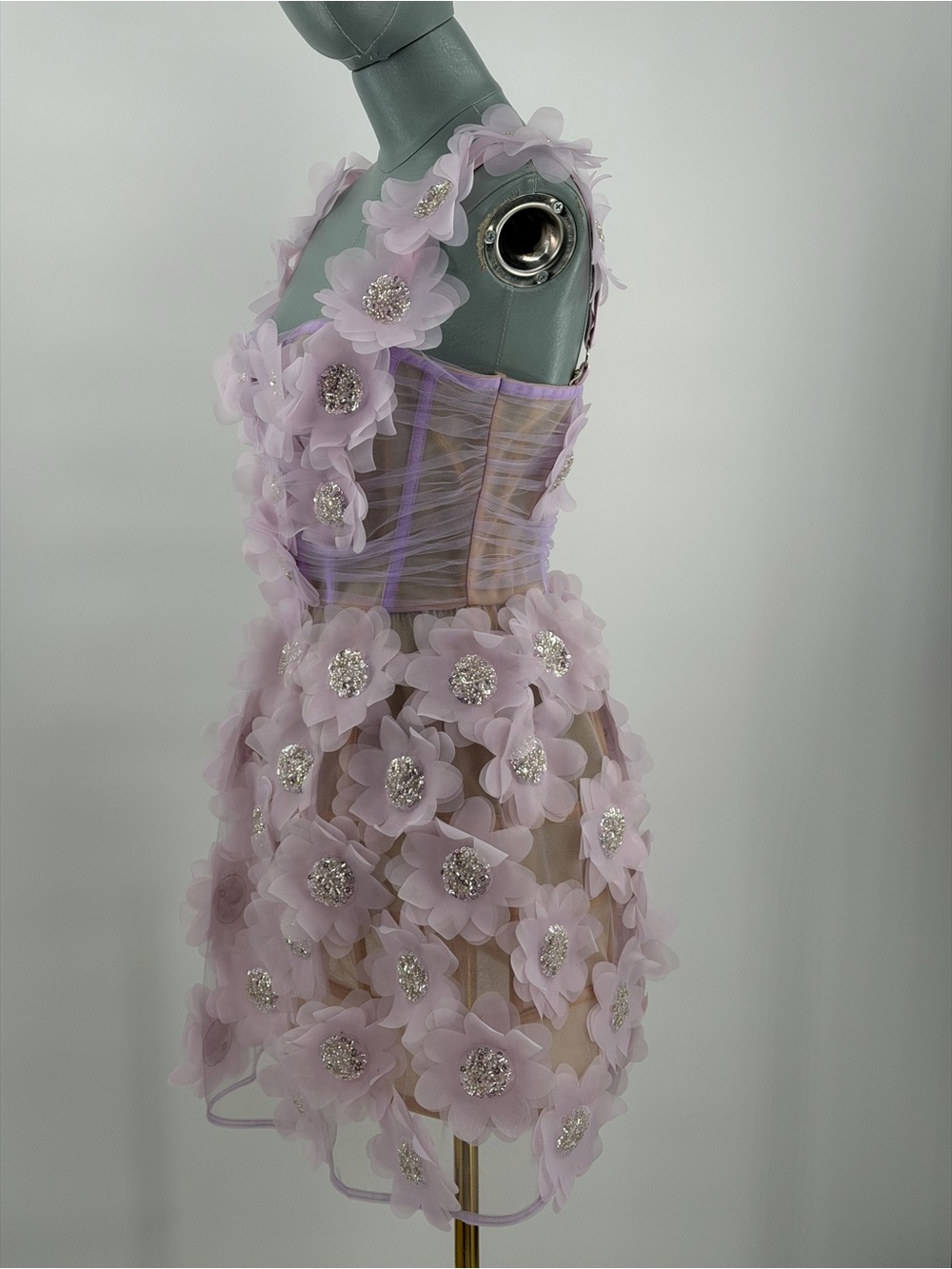 🆕 BRONX & BANCO 🧿 NWOT Rosalie Floral-Appliqué Mini Dress, Lavender, Sz XS US2 - Picture 6 of 16